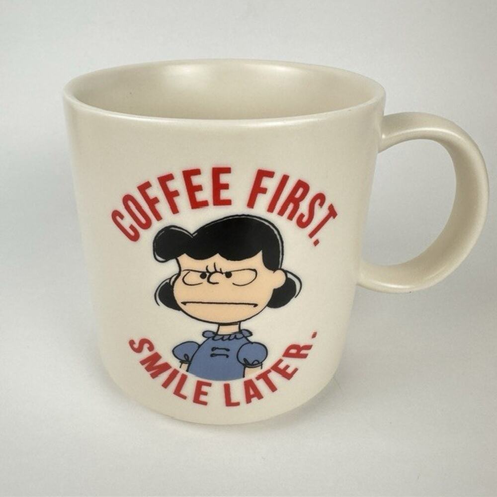 Hallmark Peanuts Mug Cup "Coffee First Smile Later" Lucy Graphic Snoopy